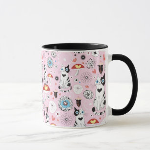 pattern of cats and flowers mug