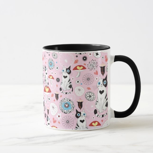 pattern of cats and flowers mug (Right)