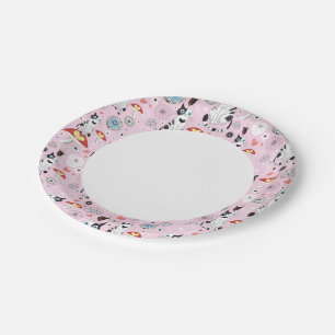 pattern of cats and flowers paper plate
