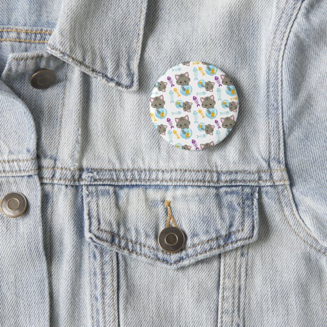 Pattern Of Cats, Cute Cats, Kittens, Fish 6 Cm Round Badge (In Situ)