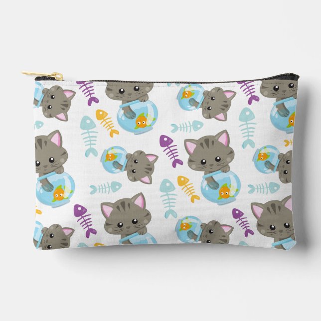 Pattern Of Cats, Cute Cats, Kittens, Fish Accessory Pouch (Front)