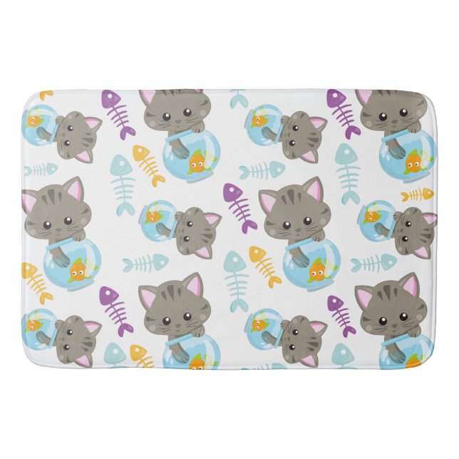 Pattern Of Cats, Cute Cats, Kittens, Fish Bath Mat (Front)