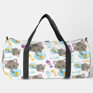 Pattern Of Cats, Cute Cats, Kittens, Fish Duffle Bag