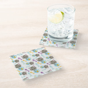 Pattern Of Cats, Cute Cats, Kittens, Fish Glass Coaster