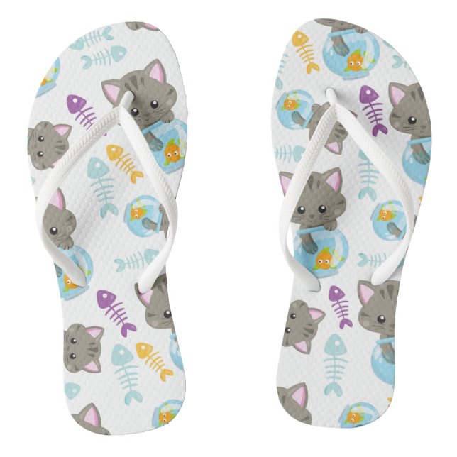 Pattern Of Cats, Cute Cats, Kittens, Fish Jandals (Footbed)
