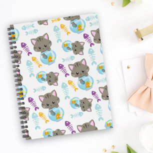 Pattern Of Cats, Cute Cats, Kittens, Fish Notebook