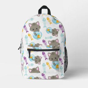 Pattern Of Cats, Cute Cats, Kittens, Fish Printed Backpack