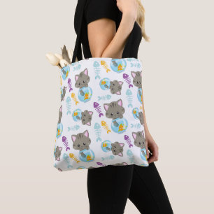 Pattern Of Cats, Cute Cats, Kittens, Fish Tote Bag