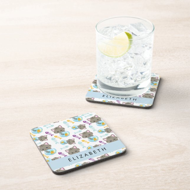 Pattern Of Cats, Cute Cats, Kittens, Your Name Coaster (Right Side)