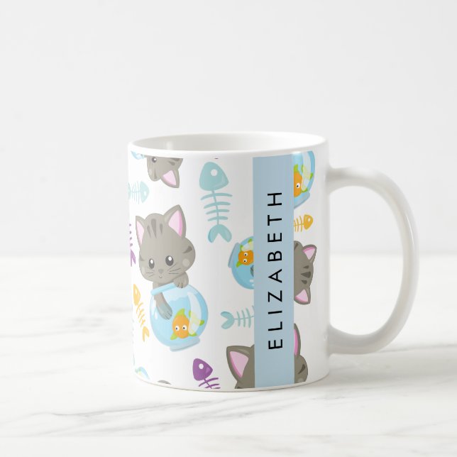 Pattern Of Cats, Cute Cats, Kittens, Your Name Coffee Mug (Right)