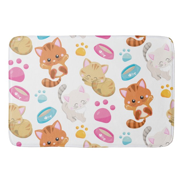 Pattern Of Cats, Cute Cats, Kitty, Kittens, Paws Bath Mat (Front)