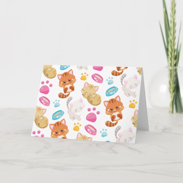 Pattern Of Cats, Cute Cats, Kitty, Kittens, Paws Card (Front)