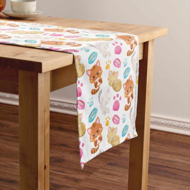 Pattern Of Cats, Cute Cats, Kitty, Kittens, Paws Medium Table Runner (In Situ)
