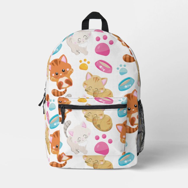 Pattern Of Cats, Cute Cats, Kitty, Kittens, Paws Printed Backpack (Front)
