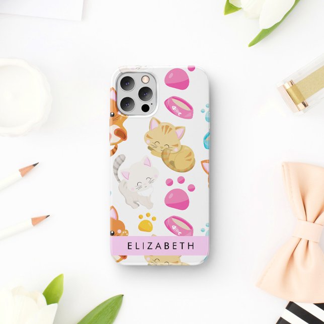 Pattern Of Cats, Cute Cats, Kitty, Paws, Your Name iPhone 16 Case (Creator Uploaded)