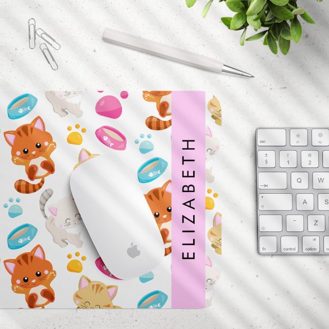 Pattern Of Cats, Cute Cats, Kitty, Paws, Your Name Mouse Pad (Creator Uploaded)