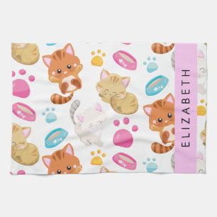 Pattern Of Cats, Cute Cats, Kitty, Paws, Your Name Tea Towel
