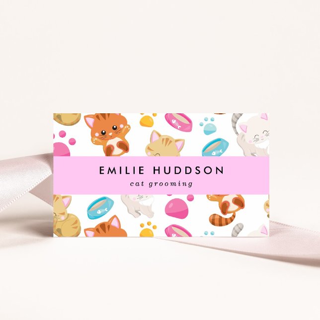 Pattern Of Cats, Pet Shop, Cat Sitter, Cat Groomer Business Card (Creator Uploaded)