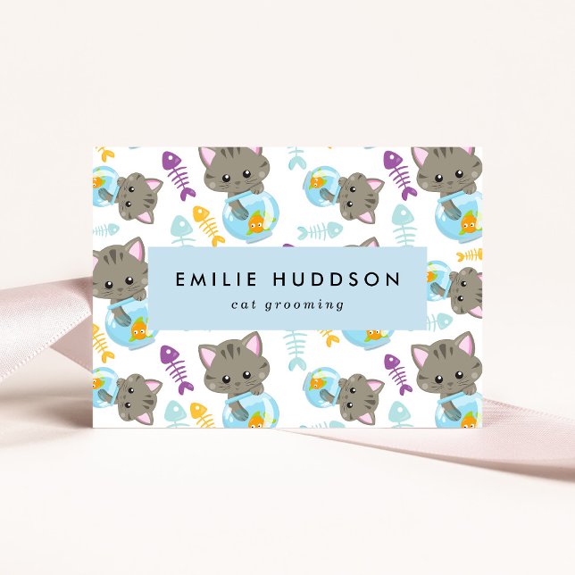 Pattern Of Cats, Pet Shop, Cat Sitter, Cat Groomer Business Card (Creator Uploaded)