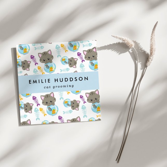 Pattern Of Cats, Pet Shop, Cat Sitter, Cat Groomer Square Business Card (Creator Uploaded)