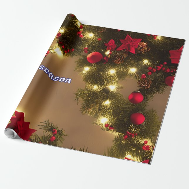 Pattern of Christmas tree with red bows Wrapping Paper (Unrolled)