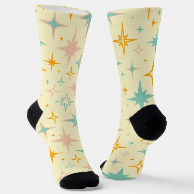 Pattern of colorful retro stars socks (Angled)