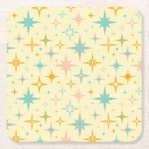 Pattern of colorful retro stars square paper coaster