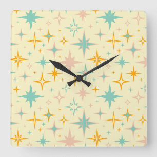 Pattern of colorful retro stars square wall clock