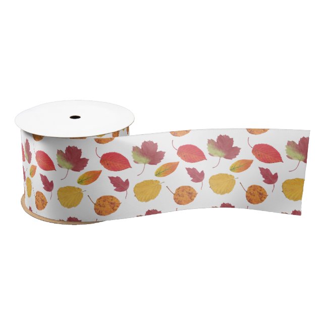 Pattern Of Colourful Autumn Leaves Satin Ribbon (Spool)
