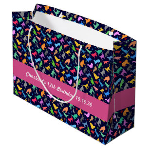 Pattern Of Colourful Cats. Navy Blue Background Large Gift Bag