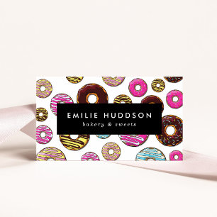 Pattern Of Colourful Doughnuts, Cake Shop, Pastry  Business Card