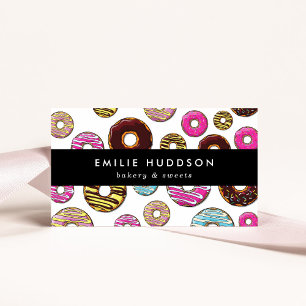 Pattern Of Colourful Doughnuts, Cake Shop, Pastry  Business Card