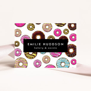 Pattern Of Colourful Doughnuts, Cake Shop, Pastry  Business Card
