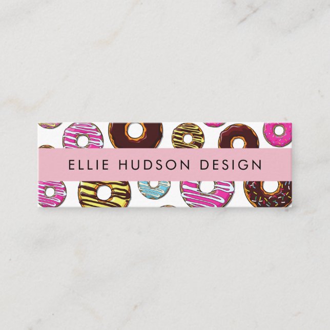 Pattern Of Colourful Doughnuts, Cake Shop, Pastry  Mini Business Card (Front)