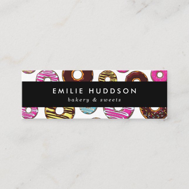 Pattern Of Colourful Doughnuts, Cake Shop, Pastry  Mini Business Card (Front)