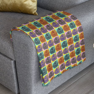 pattern of colourful owl faces fleece blanket