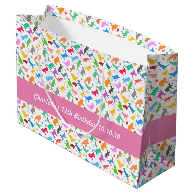Pattern Of Colourful Silhouettes Of Cats Large Gift Bag (Back Angled)