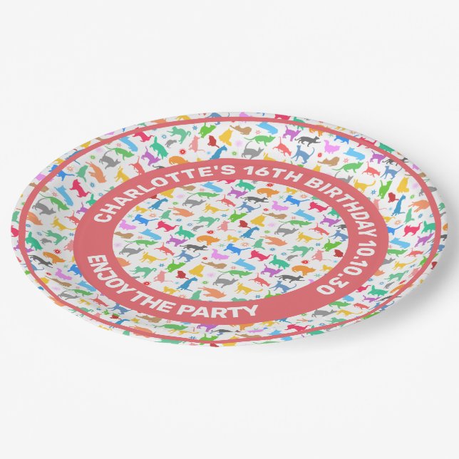 Pattern Of Colourful Silhouettes Of Cats Paper Plate (Angled)