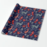 Pattern Of Cute Forest Animals On Navy Blue Wrapping Paper<br><div class="desc">An elegant wrapping paper featuring stylish images of flowers, plants, and cute forest animals and birds: deers, rabbits. The background of navy blue colour. Good to wrap up your Christmas, New Year, birthday, and other gifts. This design is customisable. You can change the image. You can transfer the design to...</div>