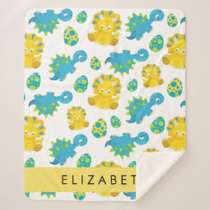 Pattern Of Dinosaurs, Cute Dinosaurs, Your Name Sherpa Blanket