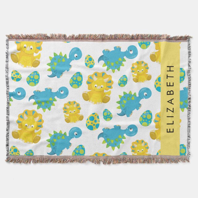 Pattern Of Dinosaurs, Cute Dinosaurs, Your Name Throw Blanket (Front)