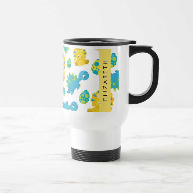 Pattern Of Dinosaurs, Cute Dinosaurs, Your Name Travel Mug (Right)