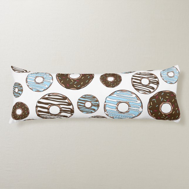 Pattern Of Doughnuts, Blue Doughnuts, Brown Doughn Body Cushion (Front)