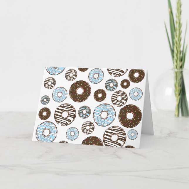 Pattern Of Doughnuts, Blue Doughnuts, Brown Doughn Card (Front)