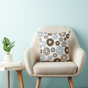 Pattern Of Doughnuts, Blue Doughnuts, Brown Doughn Cushion