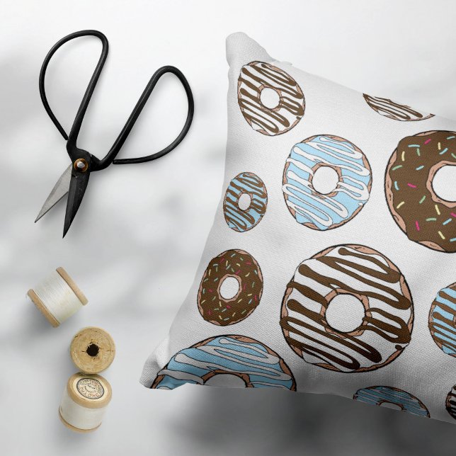 Pattern Of Doughnuts, Blue Doughnuts, Brown Doughn Decorative Cushion (Creator Uploaded)