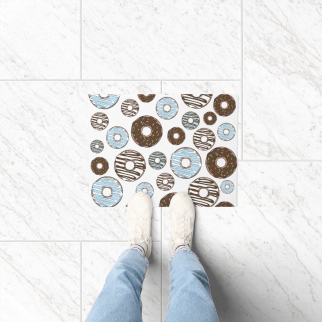 Pattern Of Doughnuts, Blue Doughnuts, Brown Doughn Doormat (Indoor)