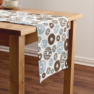 Pattern Of Doughnuts, Blue Doughnuts, Brown Doughn Medium Table Runner