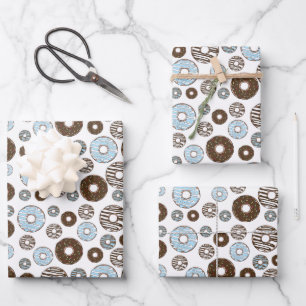 Pattern Of Doughnuts, Blue Doughnuts, Brown Doughn Wrapping Paper Sheet
