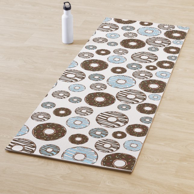 Pattern Of Doughnuts, Blue Doughnuts, Brown Doughn Yoga Mat (In Situ)